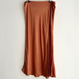 Socialite Terracotta/Pumpkin Orange Silky Bias Cut Midi Slit Skirt, Size XL